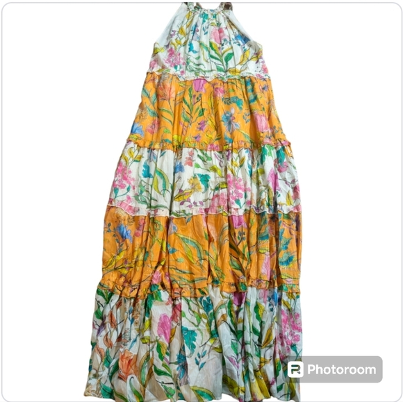 PQ Swim x Anthropologie Floral Ruffle Tiered Maxi Dress Orange M/L - Picture 5 of 14